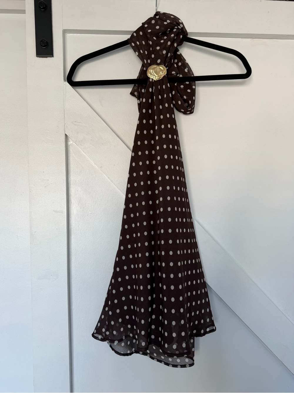 Zara Brown One-Shoulder Polka Dot Top with Cream Dots